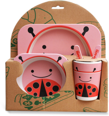 

MStick Eco-Friendly Biodegradable Lady Bird Character Printed Dinnerware Set Of 5 Pieces For Kids - Bamboo Fiber(Multicolor)