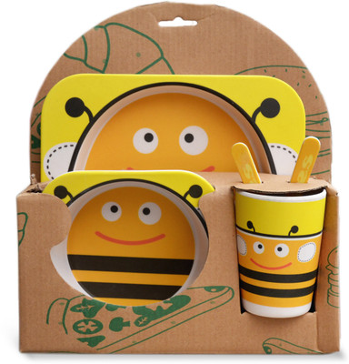 

MStick Eco-Friendly Biodegradable Honey Bee Character Printed Dinnerware Set Of 5 Pieces For Kids - Bamboo Fiber(Multicolor)