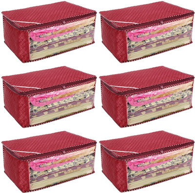 

BlushBees Heavy Quilted Satin Designer Large Saree Bag, Pack of 6(Red)