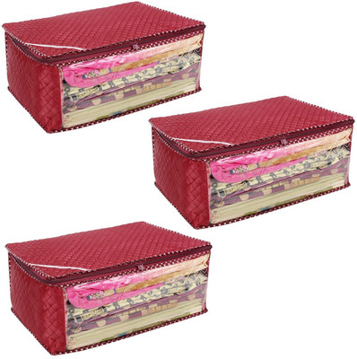 

BlushBees Heavy Quilted Satin Designer Large Saree Bag, Pack of 3(Red)