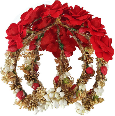 

BOXO Rose Flower Hair Gajra Wedding Hair Accessories For Bun Decoration Artificial accessories Red Golden Color 180 Gram Pack Of 1 (11278) Bun(Red)