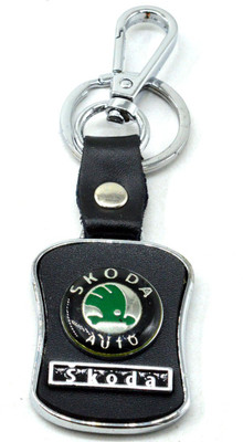 faynci Premium Quality Leather Keychain Compatible for Skoda with Chrome Metal Locking Key chain Key Chain