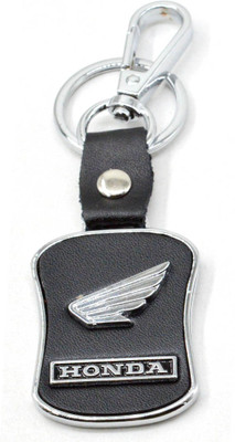 faynci Premium Quality Black Leather Keychain Compatible for Honda Logo with Chrome Metal Locking Key chain Key Chain