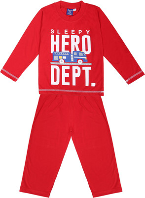 Sweet Angel Kids Nightwear Boys & Girls Printed Cotton Blend(Red Pack of 2)