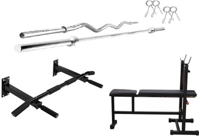Star X COMBO of Gym Equipments, 3 in1 Fitness Bench, Wall Mount Chin Up Bar, 3 Ft & 5 Ft Rods Gym & Fitness Kit