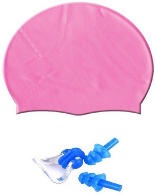 

HEALTH FIT INDIA PINK COLOR SWIMMING CAP WITH EAR & NOSE PLUG Swimming Kit
