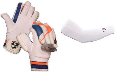 

SG Combo of two- one pair of 'Campus' batting gloves (Right Handed) (Size- Men) + one pair of cricket hand sleeves (Large)(Color On Availability)- Cricket Kit