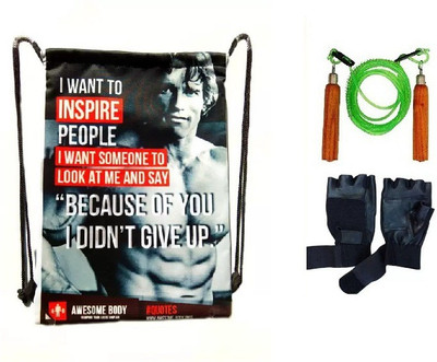 

Monika Sports string bag black + gym gloves + wooden skipping rope for exercise Home Gym Combo(0 - 20 kg)