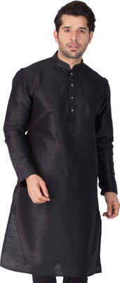 VM Men Solid A-line Kurta(Black)