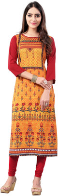 Zeel Clothing Women Printed Straight Kurta(Red, Yellow) Zeel Clothing Women Printed Straight Kurta(Red, Yellow)