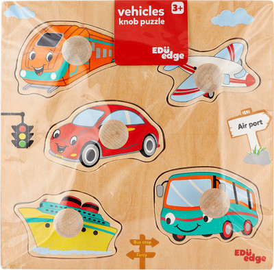 

Eduedge Vehicles-Knob Puzzle.• Printed on high quality plywood. • Coated with safe paints for children. • Smooth edges and corners .Non-toxic eco friendly product and a fun way to learn This puzzle is self-corrective(Multicolor)