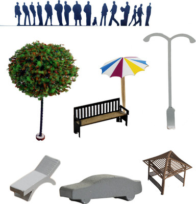 

R D MODELS Human Figure/Garden Bench/Gazebo/Green Tree/Pool Side Chair/Umbrella/Street light /Car Scale 1:100 Model Building Kit