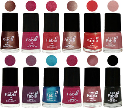 

Fabia Nail Polish Pack of 12(6 Ml Each) Professional Serious Nail Polish Light Coffee-Magenta-Shock Pink Light-Light Nude-Red Orange-Shrimp Pastell-Cherry Blossom-Light Jam-Denim-Hot Magenta-Lip-Black(Pack of 12)
