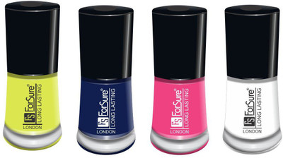 

forsure hd color matte long lasting nail polish (set of 4)unique shade neon yellow, neon blue, light pink, white(Pack of 4)