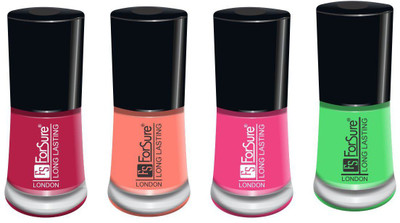 

forsure hd color matte long lasting nail polish (set of 4)unique shade mania pink, peach, light pink, neon green(Pack of 4)