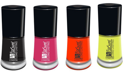 

forsure hd color matte long lasting nail polish (set of 4)unique shade black, mania pink, orange, neon yellow(Pack of 4)