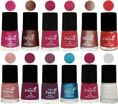 

Fabia Nail Polish Pack of 12(6 Ml Each) Professional Serious Nail Polish Pink-Light Coffee-Magenta-Shock Pink Light-Light Nude-Red Orange-Shrimp Pastell-Cherry Blossom-Light Jam-Denim-Hot Magenta-White(Pack of 12)
