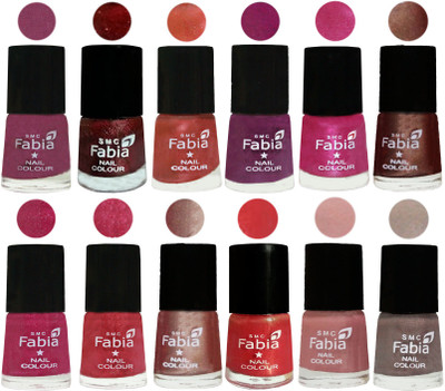 

Fabia Nail Polish Pack of 12(6 Ml Each) Professional Serious Nail Polish Dark Cherry Blossom-Brick Red-Dark Peach-Shock Pink-Pink-Light Coffee-Magenta-Shock Pink Light-Light Nude-Red Orange-Shrimp Pastell-Light Beige(Pack of 12)