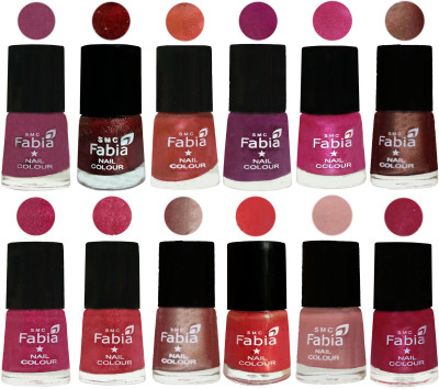 

Fabia Nail Polish Pack of 12(6 Ml Each) Professional Serious Nail Polish Dark Cherry Blossom-Brick Red-Dark Peach-Shock Pink-Pink-Light Coffee-Magenta-Shock Pink Light-Light Nude-Red Orange-Shrimp Pastell-Cherry Pink(Pack of 12)