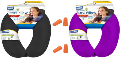 

Royalkart Imported Two Sets Neck Pillow With 2 pairs of Ear Plugs for Car,Train,Bus,Flight (Black, Purple) Neck Pillow(Black, Purple)