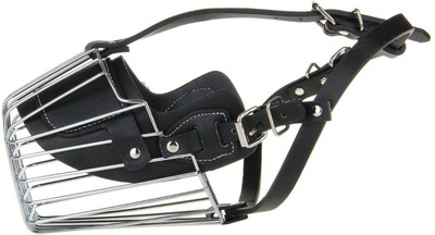 

SRI High Quality Steel And PU Dogs Muzzle Basket Design Anti-biting Adjusting Straps Mask For Large Dog Large Strips Dog Muzzle(Black)