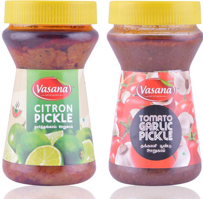

Vasana Citron Pickle and Tomato Garlic Pickle Combo Tomato Pickle(600 g, Pack of2)