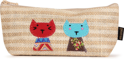 

Jute Cottage Pencil Pouch Stripe Cat Pouch(Beige)