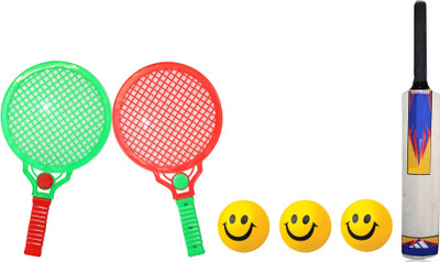 

M-MAX COMBO OF PLASTIC SUPER BADMINTON , 3 SMILEY BALLS AND WILLOW 54 cm BAT FOR KIDS Multicolor Strung Badminton Racquet(G4 -3.25 Inches, .150 g)