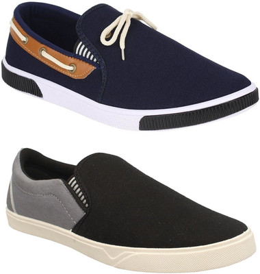 

Chevit Pack of 2 Navy & Black & Grey Casual Shoes (Loafers Shoes) Slip On Sneakers For Men(Multicolor