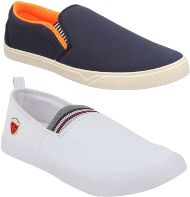 

Chevit Pack of 2 Blue & White Casual Shoes (Loafers Shoes) Slip On Sneakers For Men(Blue, White
