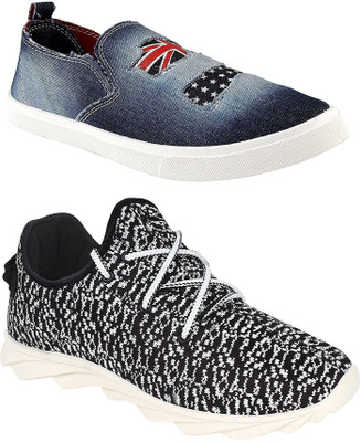 

Pexlo Pack of 2 Blue & Black & White Casual & Sports Shoes (Loafers & Running Shoes) Casuals For Men(Multicolor
