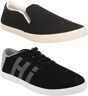 

Pexlo Pack of 2 Black Casual Shoes (Loafers & Sneakers Shoes) Sneakers For Men(Black