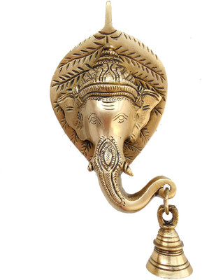 SUSAJJIT DECOR Wall Decor Lord Ganesha Face On Leaf with bell Wall Décor Decorative Showpiece  -  18 cm(Brass, Beige)