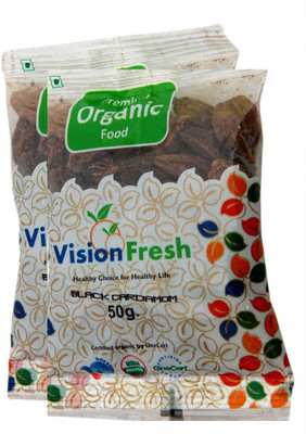 

Vision Fresh Organic Black Cardamom (Whole Elaichi) - 100 grams (Pack of 2, 50g Each)(2 x 50 g)