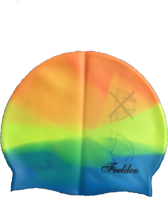 

Golden Feather Tricolor Silicon Flat Swim Cap Swimming Cap(Multicolor, Pack of 1)