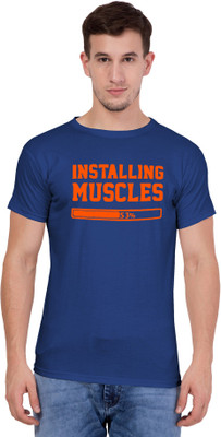 American-Elm Printed Men Round or Crew Blue T-Shirt