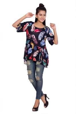 CHAM CHAM Casual Half Sleeve Printed Women Dark Blue Top