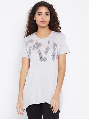 Camey Casual Half Sleeve Printed Women Grey Top Camey Casual Half Sleeve Printed Women Grey Top