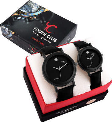 

Youth Club PAIR-MVDBLK New Business Black Casual Couple Pair Watch - For Boys & Girls