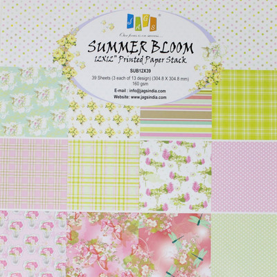 

JAGS 12x12 Inch Craft Papers Summer Bloom - (CPPS58) - 13 Pattern Designs 39 Sheets