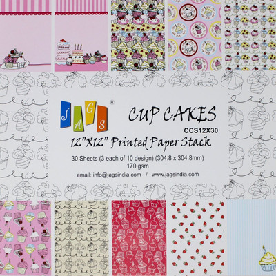 

JAGS 12x12 Inch Craft Papers Cup Cakes - (CPPS54) - 10 Pattern Designs 30 Sheets