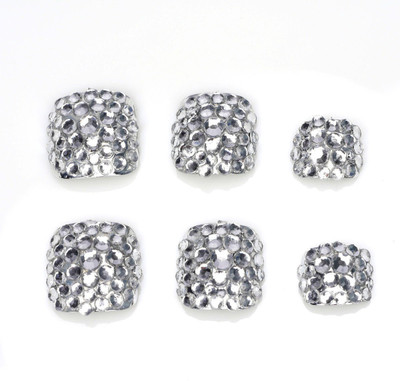 

DALUCI 24 pcs Foot Nail Beauty Metallic silver with rhinestone Foot False Nail Silver(Pack of 24)