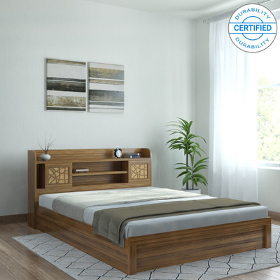 

Spacewood Engineered Wood King Bed With Storage(Finish Color - Natural Teak)