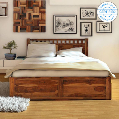 

Induscraft Ethina Drawer Sheesham Solid Wood King Bed With Storage(Finish Color - Honey Brown)