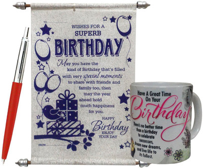 

Natali Traders Birthday Gift Combo - Scroll Card, Coffee Mug & Branded Pen(Set of 3)