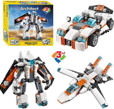 

Sanyal 237 Pcs 3 In 1 Futuristic Robot Sports Car And Spoiler Jet Building Block Construction Set Toys (Multicolored)(Multicolor)