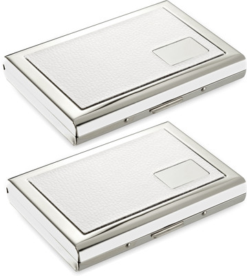

Flipkart SmartBuy High Quality | Pack of 2 | Executive Steel White Leather Piece Matt Silver Finish ATM/ID/Visiting SUPER SLEEK, Sturdy 6 Card Holder(Set of 2, White)