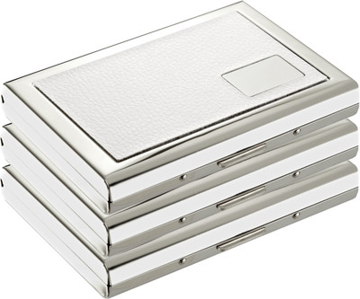 

Flipkart SmartBuy High Quality | Pack of 3 | Executive Steel White Leather Piece Matt Silver Finish ATM/ID/Visiting SUPER SLEEK, Sturdy 6 Card Holder(Set of 3, White)
