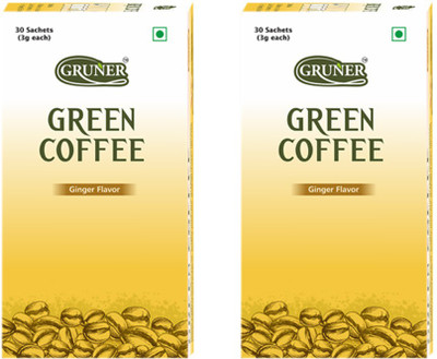 

Gruner Gruner's Ginger Flavored Unroasted Green Coffee Powder (Combo 2 Pack) Instant Coffee(2 x 90 g, Ginger Flavoured)