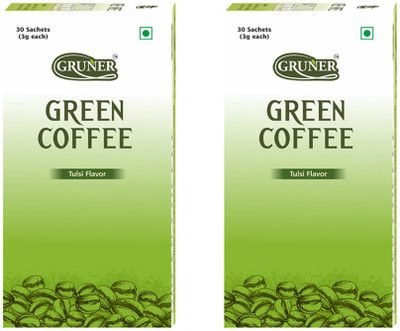 

Gruner Gruner's Tulsi Flavored Unroasted Green Coffee Powder (Combo 2 Pack) Instant Coffee(2 x 90 g, Basil Flavoured)